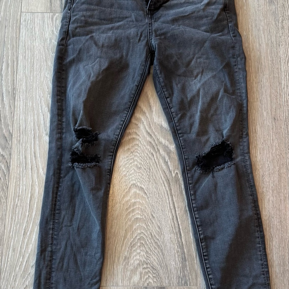 American Eagle Outfitters Almost Black Super Stretch Distressed Skinny Jeans